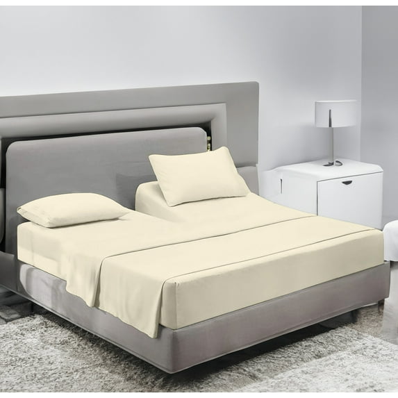 SCI Top Split Flex Sheet Set for Adjustable Bed 39" Split Head King Size 800 Thread Count 100% Egyptian Cotton 4 Piece Set fits up to 12 Inch Deep Pocket ( Ivory)