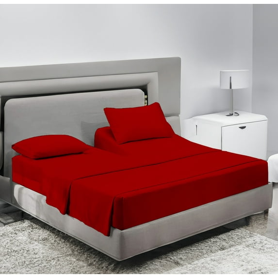 SCI Top Split Flex Sheet Set for Adjustable Bed 39" Split Head Queen Size 800 Thread Count 100% Egyptian Cotton 4 Piece Set fits up to 18 Inch Deep Pocket ( Red)
