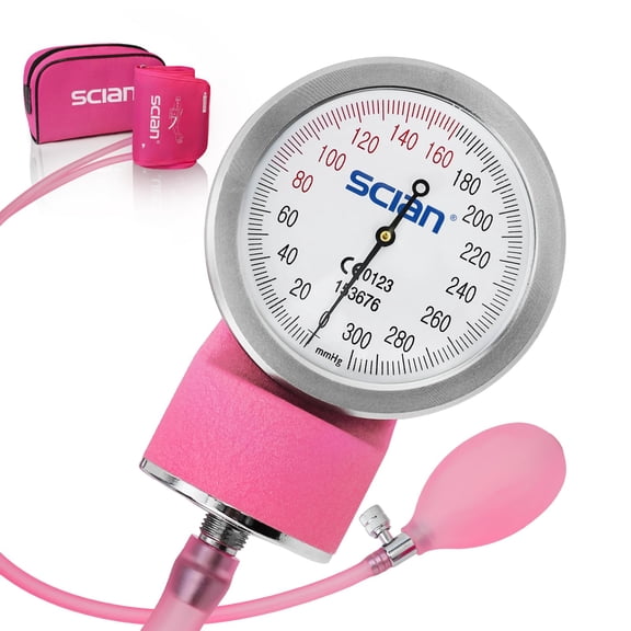 SCIAN Manual Blood Pressure Cuff - Aneroid Sphygmomanometer with European Cuff 8.7-16.5" and D-Ring, Come with Carrying Bag for Nurse Doctor Senior Adult, Pink