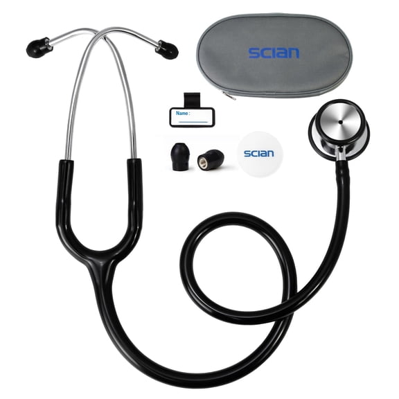 SCIan Stethoscope Dual Head for Doctors, Nurses, Adults, Med Students, Classic Stainless Steel Stethoscope Home Use Medical Supplies with Carrying Bag, Black Tube