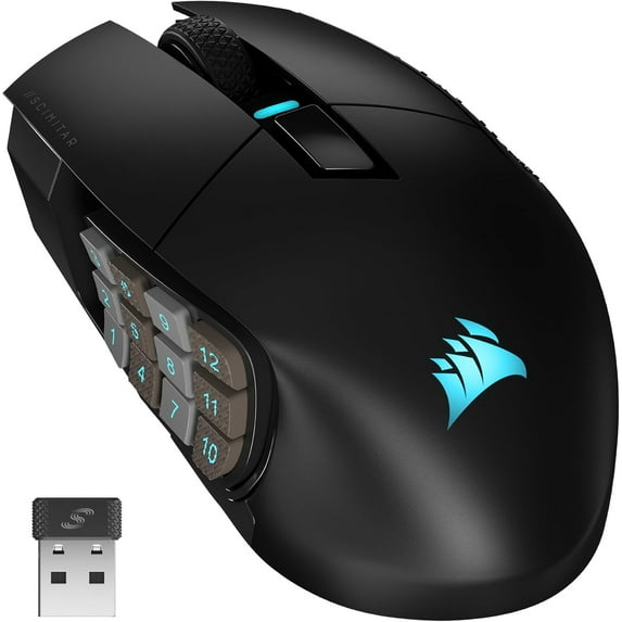 SCIMITAR ELITE RGB WIRELESS MMO Gaming Mouse - 26,000 DPI - 16 Programmable Buttons - Up to 150hrs Battery - iCUE Compatible - Black