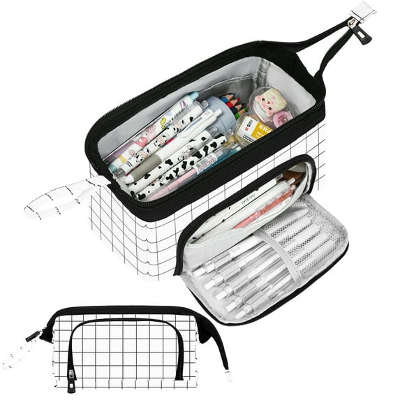 SCIONE Large Pencil Case for Girls Boys, Cute Grid Pencil Pouch Big Capacity Pencil Organizer Bag, Students School Supplies Back to School Kids Gifts Teen Girls Boys Zipper Pen Box Holder