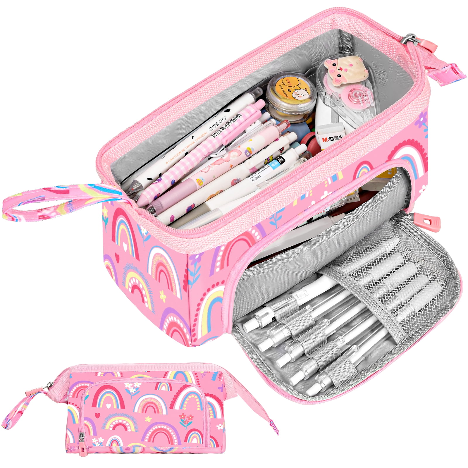 Wrapables Large Capacity Portable Pencil Pouch for Stationery Supplies,  Pink & White, 1 Piece - Kroger
