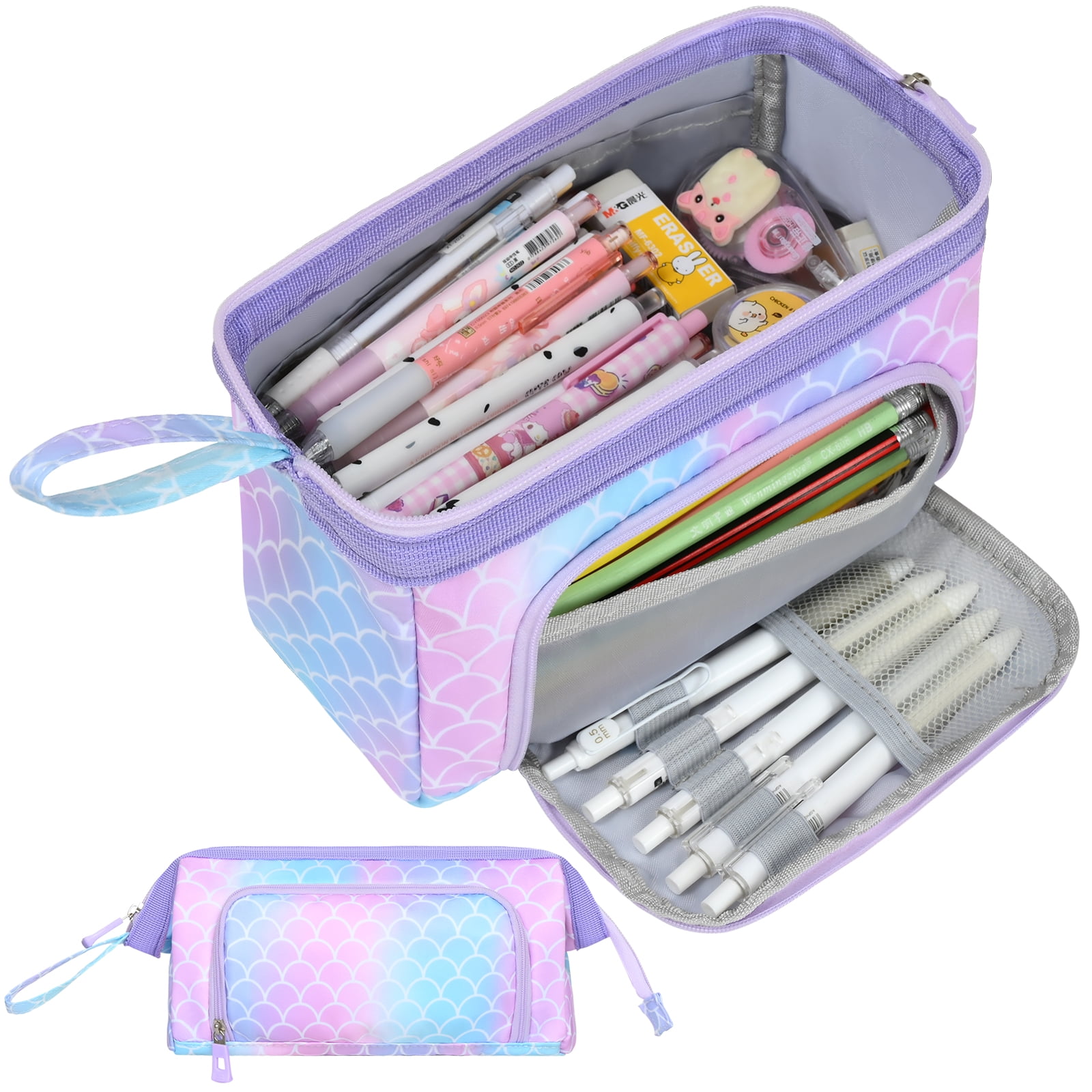 SCIONE Large Cartoon Rainbow Pencil Case, Pink Pouch, Big Capacity