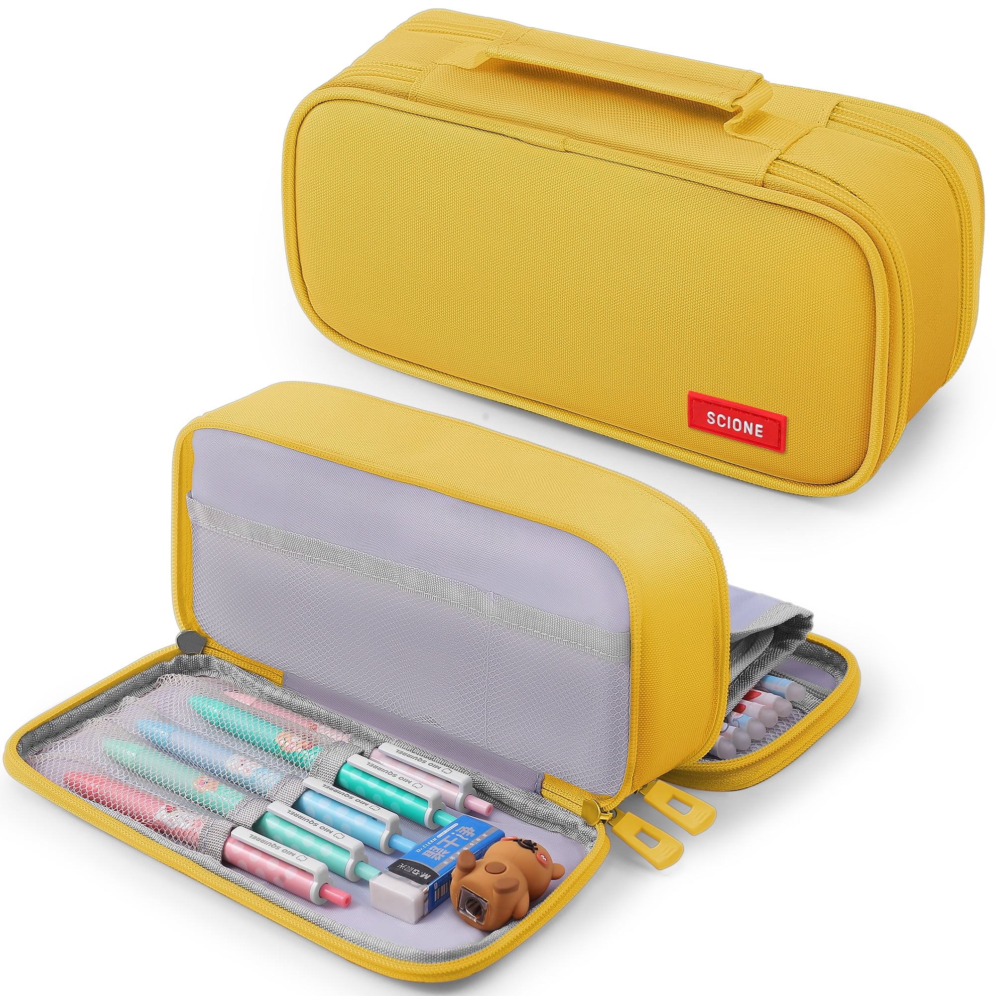 Cicimelon Large Capacity Pencil Case 3 Compartment Pouch Pen Bag for School Teen Girl Boy Men Women (Pink)