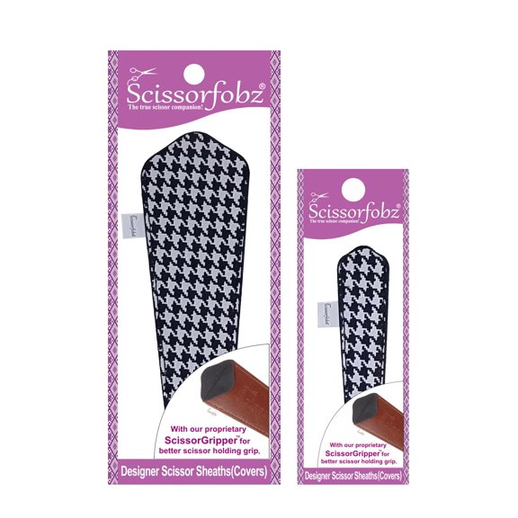 SCISSORFOBZ Designer Scissors Sheaths Shears Protective Covers-2 pcs Large & Small Size Value Pack - Black & White Hounds tooth Pattern Design-#2-232