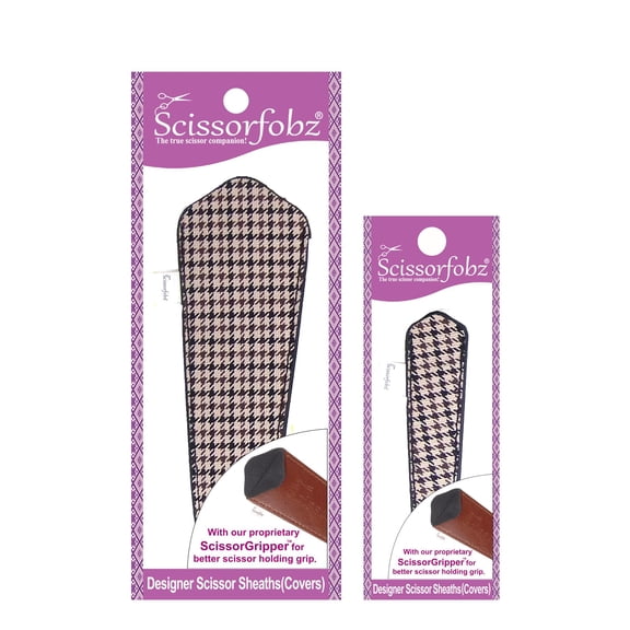 SCISSORFOBZ Designer Scissors Sheaths Shears Protective Covers-2 pcs Large & Small Size Value Pack - Browns Hounds tooth Pattern Design-#2-231