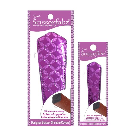 SCISSORFOBZ Designer Scissors Sheaths Shears Protective Covers-2 pcs Large & Small Size Value Pack - Floral Diamond Metallic Purple Design-#2-249