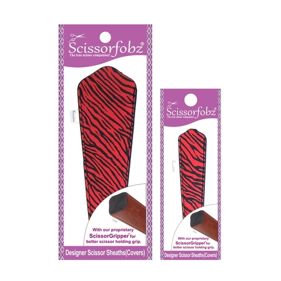 SCISSORFOBZ Designer Scissors Sheaths Shears Protective Covers-2 pcs Large & Small Size Value Pack - Red & Black Zebra Print Design-#2-261