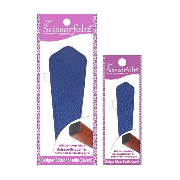 SCISSORFOBZ Designer Scissors Sheaths Shears Protective Covers-2 pcs Large & Small Size Value Pack - Textured DARK NAVY BLUE Design-#2-313