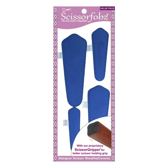 SCISSORFOBZ Designer Scissors Sheaths Shears Protective Covers-4 pcs Assorted Size Value Pack - Dark Royal Blue Color-#4-12