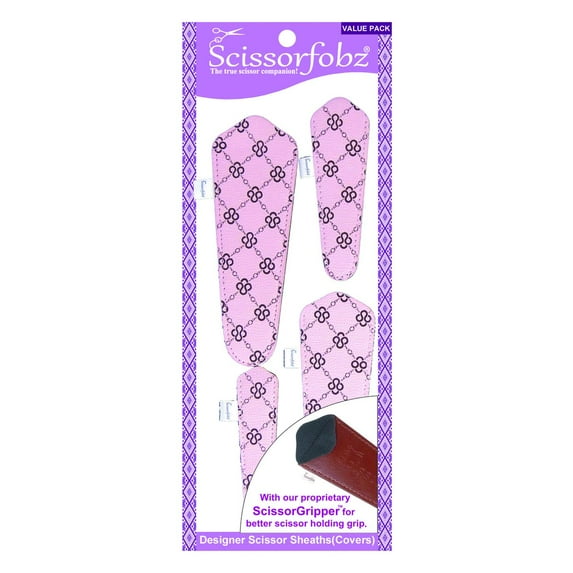 SCISSORFOBZ Designer Scissors Sheaths Shears Protective Covers-4 pcs Assorted Size Value Pack - Light Pink Chain Link Design-#4-243