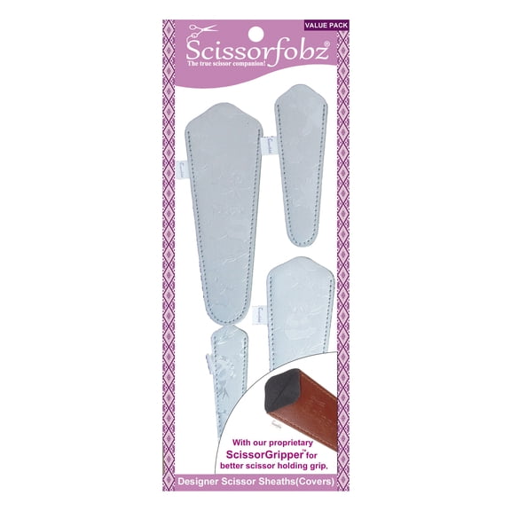 SCISSORFOBZ Designer Scissors Sheaths Shears Protective Covers-4 pcs Assorted Size Value Pack - Metallic Shiny Silver Cute Panda Design-#4-309