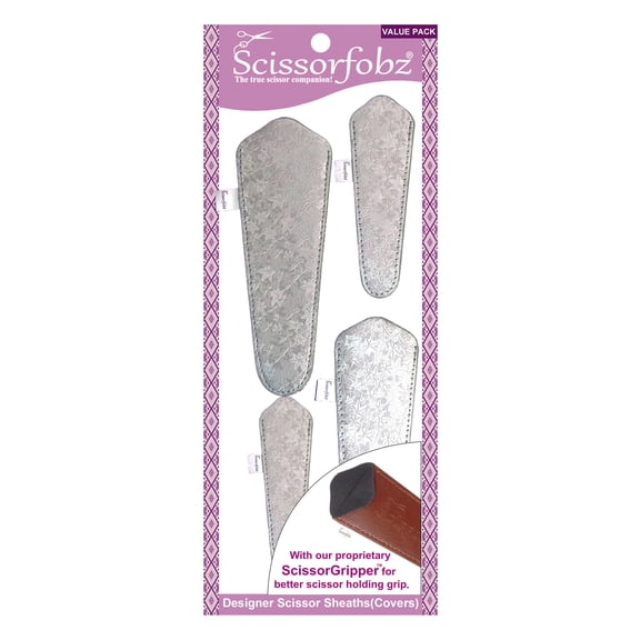 SCISSORFOBZ Designer Scissors Sheaths Shears Protective Covers-4 pcs Assorted Size Value Pack - Metallic Silver Star Burst Design-#4-266