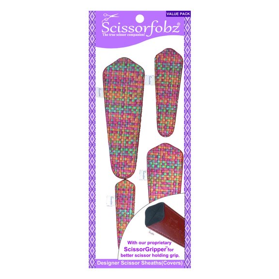 SCISSORFOBZ Designer Scissors Sheaths Shears Protective Covers-4 pcs Assorted Size Value Pack - Multicolor Embossed Basket Weave Design-#4-260
