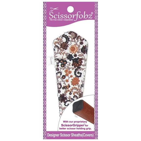 SCISSORFOBZ Designer Scissors Sheaths Shears Protective Covers-For Large Scissors - Brown Victorian Floral Garden Design-#SL-302