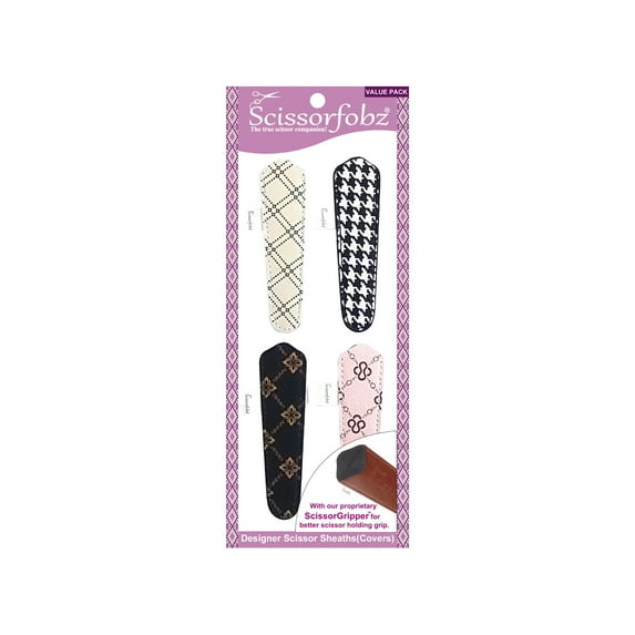 SCISSORFOBZ Designer Scissors Sheaths Shears Protective Covers-Small Size For Embroidery Scissors 4 Pcs Value Pack - Assorted Classic Designs-#SET-04