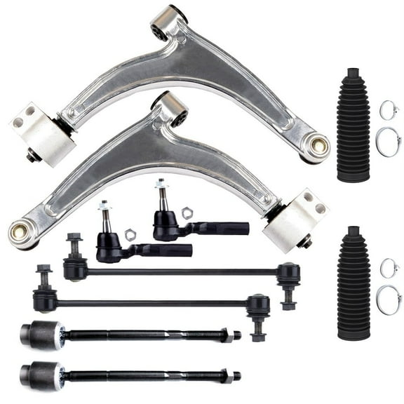 SCITOO 10pcs Front Suspension Kit Lower Control Arm And Ball Joint Sway Bar End Link 11.8" Outer Inner Tie Rod End w/ Boot Replacement For 2004-2012 For Chevy For Malibu For Pontiac G6 For Saturn Aura