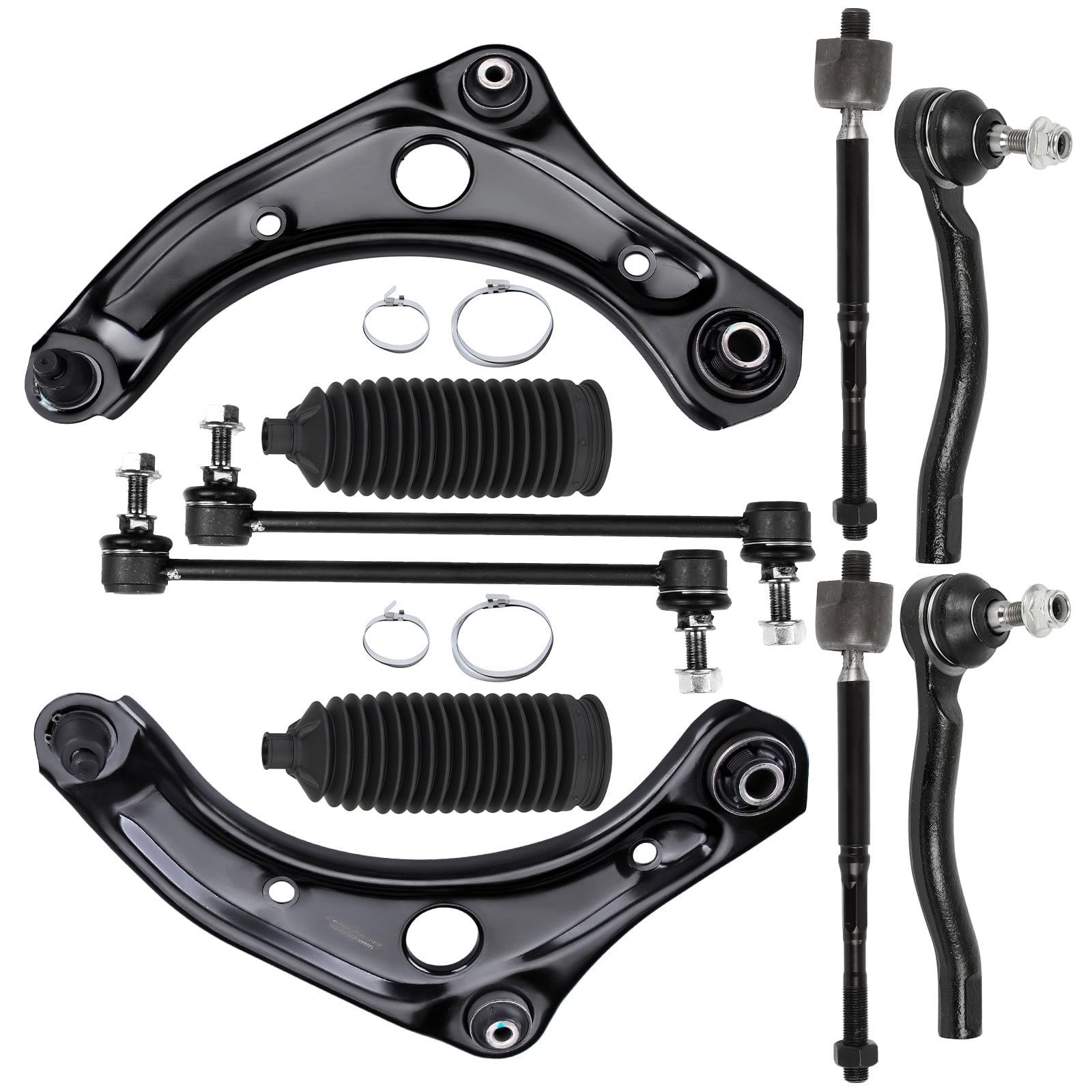SCITOO 10pcs Front Suspension Kit fit 2012-2019 for Nissan Versa for Nissan Versa Note for Nissan Micra Lower Control Arm with Ball Joint Outer Inner Tie Rod End w/Steering Boot Sway Bar Link