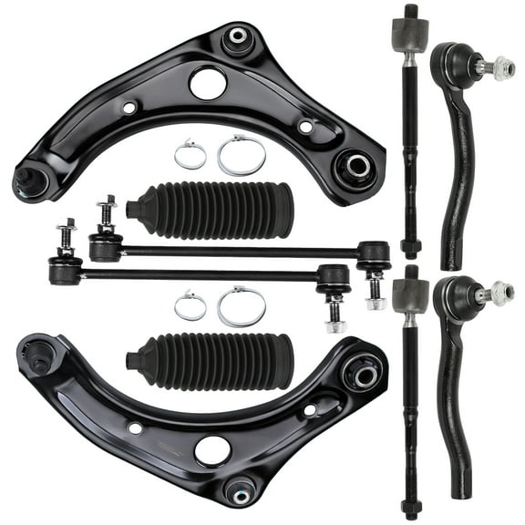 SCITOO 10pcs Front Suspension Kit fit 2012-2019 for Nissan Versa for Nissan Versa Note for Nissan Micra Lower Control Arm with Ball Joint Outer Inner Tie Rod End w/Steering Boot Sway Bar Link