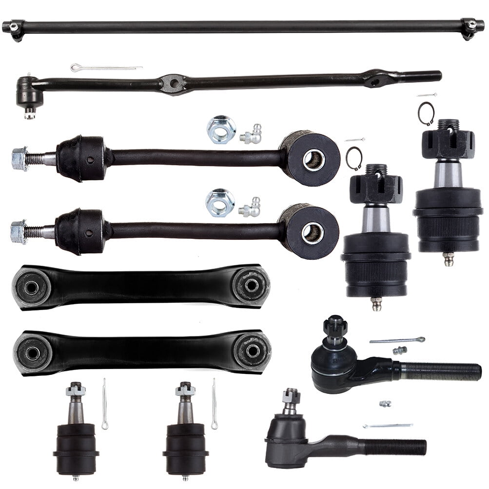 SCITOO 12pcs Suspension Kit 2 Lower Control Arm 2 Upper 2 Lower Ball Joint 2 Front Sway Bar Link 3 Outer Tie Rod Ends 1 Left Adjusting Sleeve Compatible fit 1997-2006 for Jeep Wrangler TJ