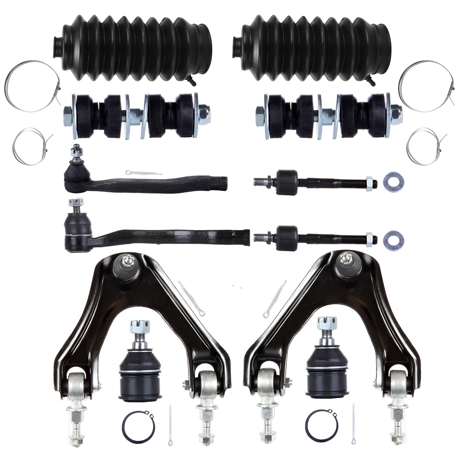 6pcs Front Lower Control Arms Tie Rods Sway Bar Links For