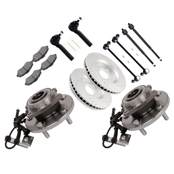 SCITOO 14pcs Front Inner Outer Tie Rod Ends Sway Bar Links Brake Pad Brake Rotor Wheel Bearing Hub Fit For 2008-2013 For Chrysler Town & Country 2008-2013 For Dodge Grand Caravan