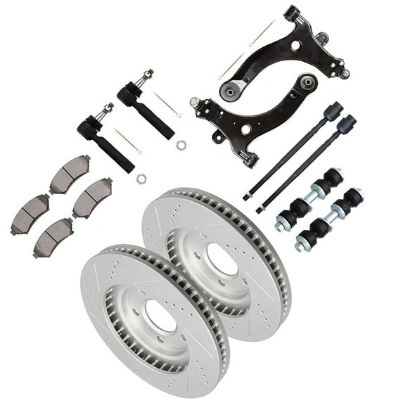 SCITOO 14pcs Front Lower Control Arm And Ball Joints Inner Outer Tie Rod Ends Sway Bar Links Brake Pad Brake Rotor Fit For 2000-2005 For Chevy Impala 2000-2005 For Chevy Monte Carlo