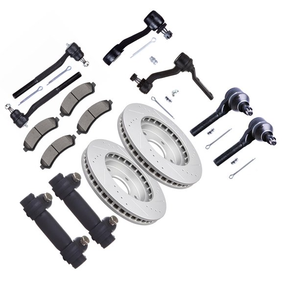 SCITOO 14pcs Front Steering Idler Arm Pitman Arm Inner Outer Tie Rod Ends Tie Rod Sleeve Brake Pad Brake Rotor Fit For Chevy Blazer For Chevy S10 For GMC Jimmy For GMC Sonoma For Oldsmobile Bravada