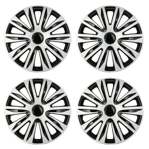 SCITOO 17 Inch Set of 4 Black Lacquer & Silver Lacquer Hubcaps Wheel Cover Fit Rim 17