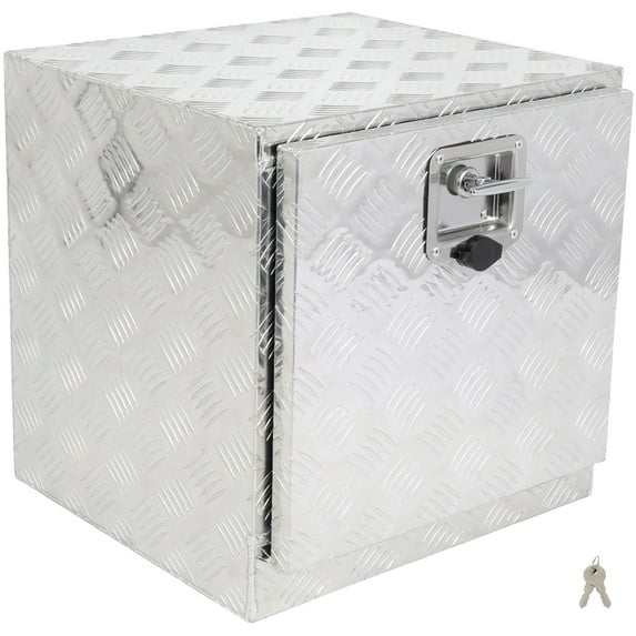SCITOO 18 Inch Aluminum Truck Bed Tool Box,Heavy Duty Diamond Plate Trailer Tool Box with Lock Keys,Tool Storage Organizer Chest for Pick up,Truck Bed,ATV,RV TrailerWaterproof Silver 18X17X18