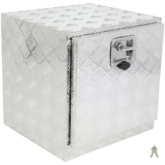 SCITOO 18 Inch Aluminum Truck Bed Tool Box,Heavy Duty Diamond Plate Trailer Tool Box with Lock Keys,Tool Storage Organizer Chest for Pick up,Truck Bed,ATV,RV TrailerWaterproof Silver 18X17X18