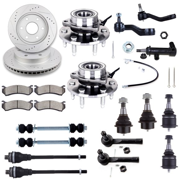 SCITOO 21pcs Front Idler Arm Pitman Arm Tie Rod Ends Sway Bars Ball Joints Brake Pad Rotor Wheel Bearing Hub For Cadillac Escalade For Chevy Avalanche 1500 Silverado 1500 Tahoe For GMC Sierra 1500