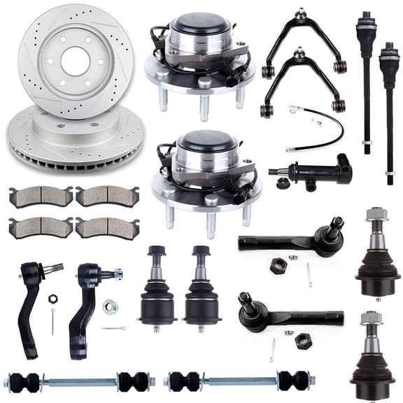 SCITOO 23pcs Front Upper Control Arm Idler Pitman Arm Sway Bar Tie Rod Wheel Bearing Brake Pad Rotor For Cadillac Escalade For Chevy Avalanche Silverado 1500 Suburban Tahoe For GMC Sierra 1500 Yukon