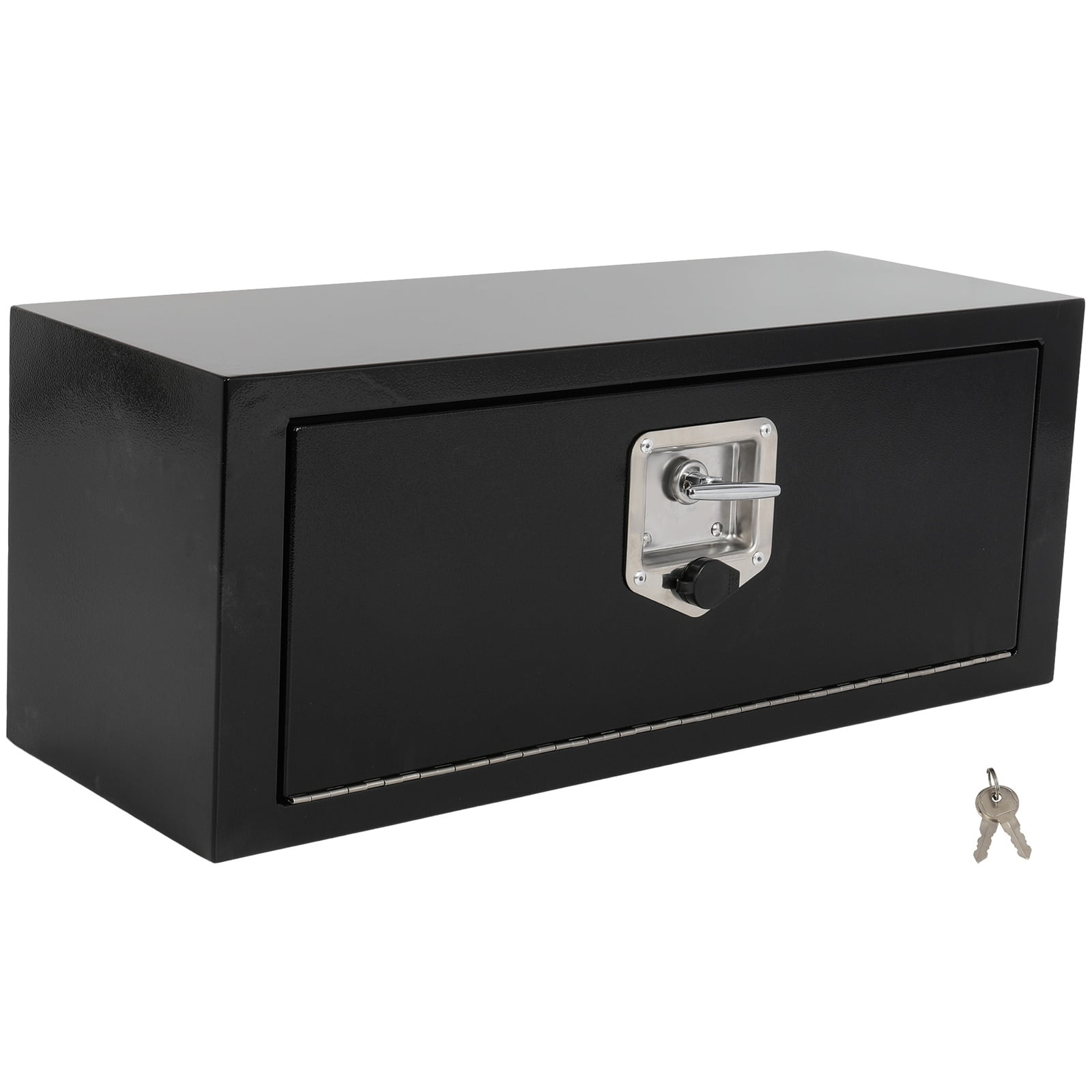 SCITOO 28inch Iron Tool Box With Key Black - Rectangle Heavy Duty Waterproof Storage Organizer Chest With Two Chains And One Lock for Truck,Trailer,Pickup,RV 27.75"x10.5"x10"