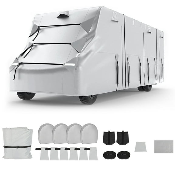 SCITOO 300D Top Oxford Cloth Class C RV Cover 20'-23' with 4 Tire Covers and Gutter Covers Jack Cover Waterproof Rip-Resistant Anti-UV Winter Camper Cover Toy Hauler Cover RV Travel Cover