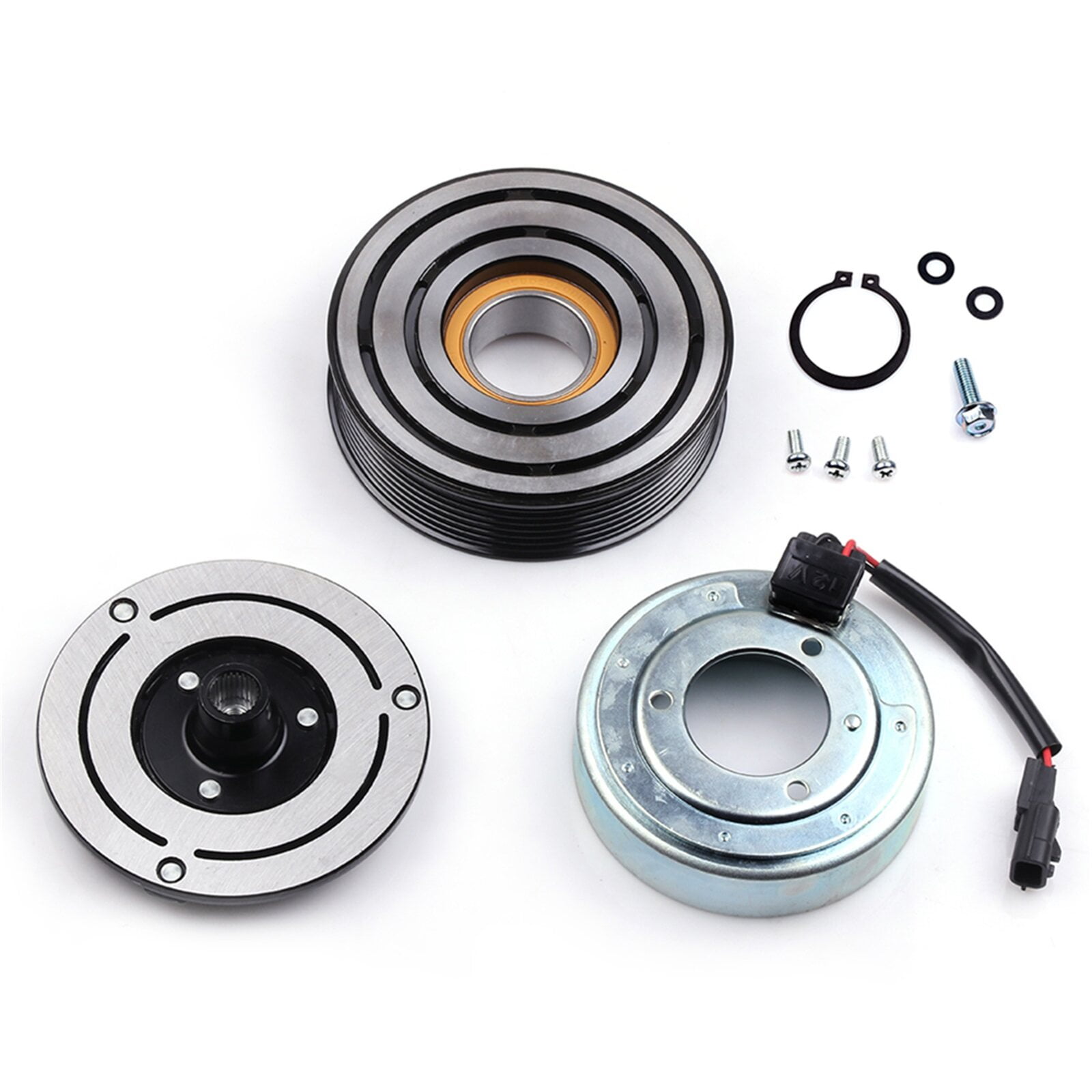 AC Compressor Clutch Kit (6-Groove Pulley, Bearing, Coil, Plate) For 2007-2012 Nissan Altima 3.5L V6