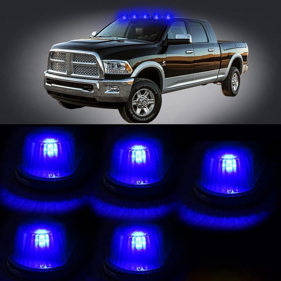 SCITOO Fit for Truck 4x4 5x Clear Cab Lights Covers Cab Roof Running Top Clearance Marker Assembly with 5x Blue LED Light Bulbs