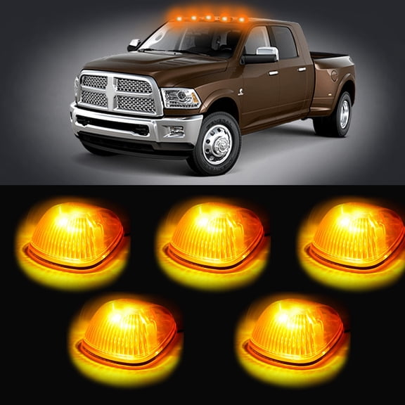 SCITOO Fit for Truck Pickup 4x4 SUV 5x Amber Cab Lights Covers Cab Roof Running Top Clearance Marker Assembly with 5x Xenon White LED Light Bulbs