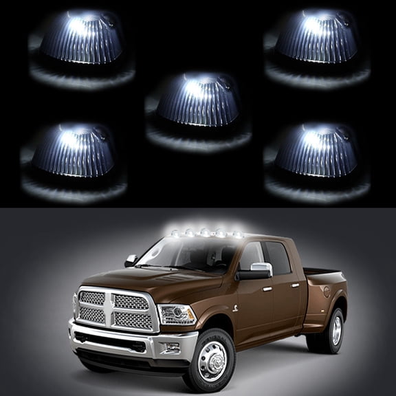 SCITOO Fit for Truck Pickup 4x4 SUV 5x Smoke Cab Lights Covers Cab Roof Running Top Clearance Marker Assembly with 5x Xenon White LED Light Bulbs