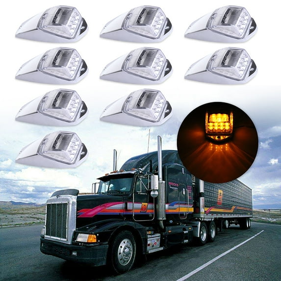 SCITOO Fit for Truck Trailer Peterbilt Kenworth Freightliner Volvo Mack 9x Amber Cab Lights Covers Cab Roof Running Top Clearance Marker Assembly