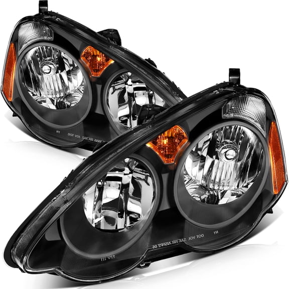 SCITOO Headlight Assembly Compatible For Acura RSX 2002 2003 2004 OE Headlamp Chrome Housing Amber Reflector Clear Lens Headlamps Left + Right