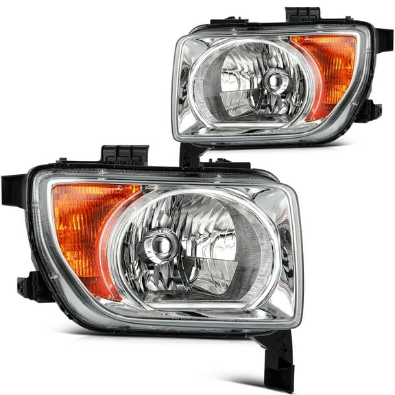 SCITOO Headlight Assembly Fit 2003-2006 For Honda Element Pair Headlamps Black Housing Amber Reflector 33151-SCV-A01