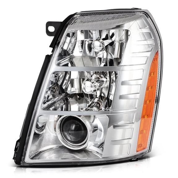 SCITOO Headlight Assembly Fit For Cadillac Escalade 2009-2014,For Cadillac Escalade ESV 2009-2014,For Cadillac Escalade EXT 2009-2013 Headlamp in Chrome Housing Clear Lens Amber Reflector