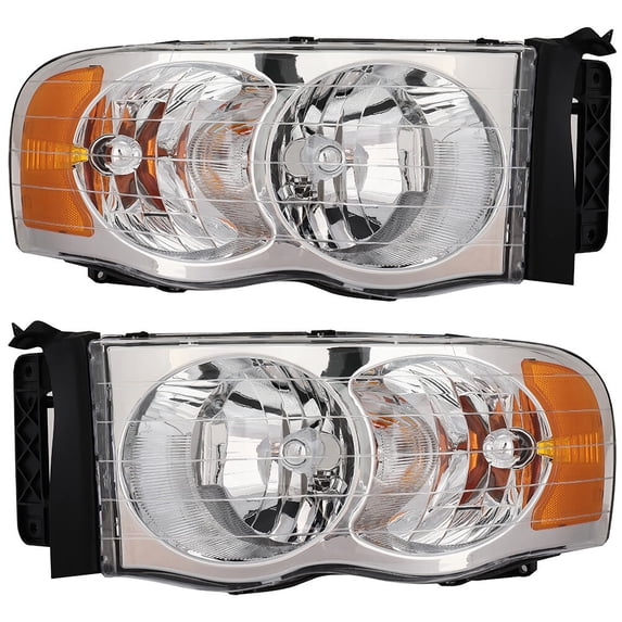 SCITOO Headlight Assembly Fit For Dodge For,For Dodge For Ram 2500 2003 2004 2005,For Dodge For Ram 3500 2003 2004 2005 Headlamp in Chrome Housing Amber Reflector Clear Lens