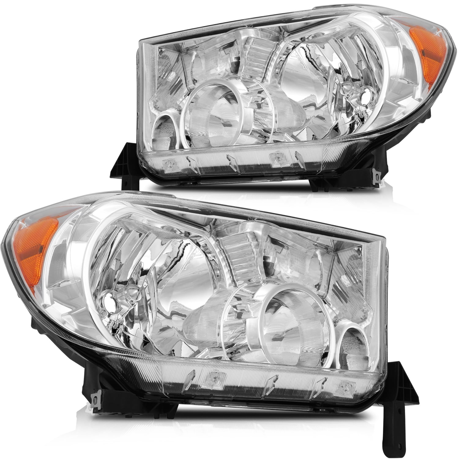 Headlight & Taillight Assembly Replacement For 2007-2013 Toyota Tundra / 2008-2017 Sequoia | Chrome Housing, Amber Reflector | No Leveling Adjuster