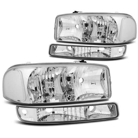 SCITOO Headlight Assembly Fit For GMC Sierra 1500/1500 HD/2500/2500 HD/3500/3500 HD Classic,For GMC Yukon 99-06,For GMC Yukon XL 1500/2500 00-06 Headlamp in Chrome Housing Clear Reflector Clear Lens