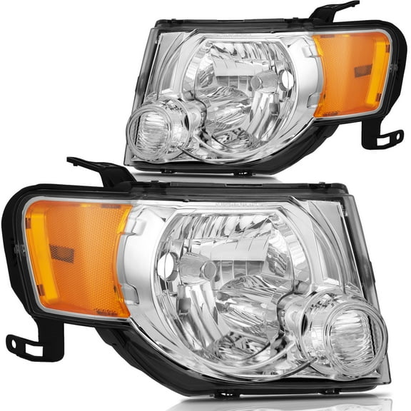 SCITOO Headlight Assembly For Ford Escape 2008-2012 Chrome Housing Amber Reflector Clear Lens Driver and Passenger Side Headlamp