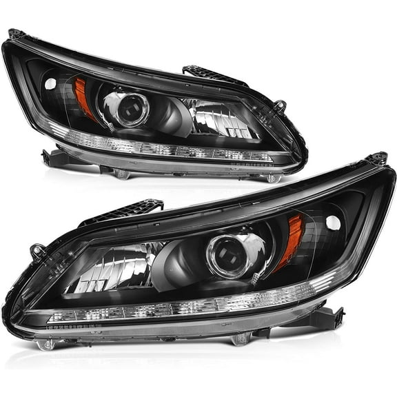 SCITOO Headlight Assembly for Honda for Accord 2013-2015, Halogen Headlights with Black Housing Amber Reflector Clear Lens