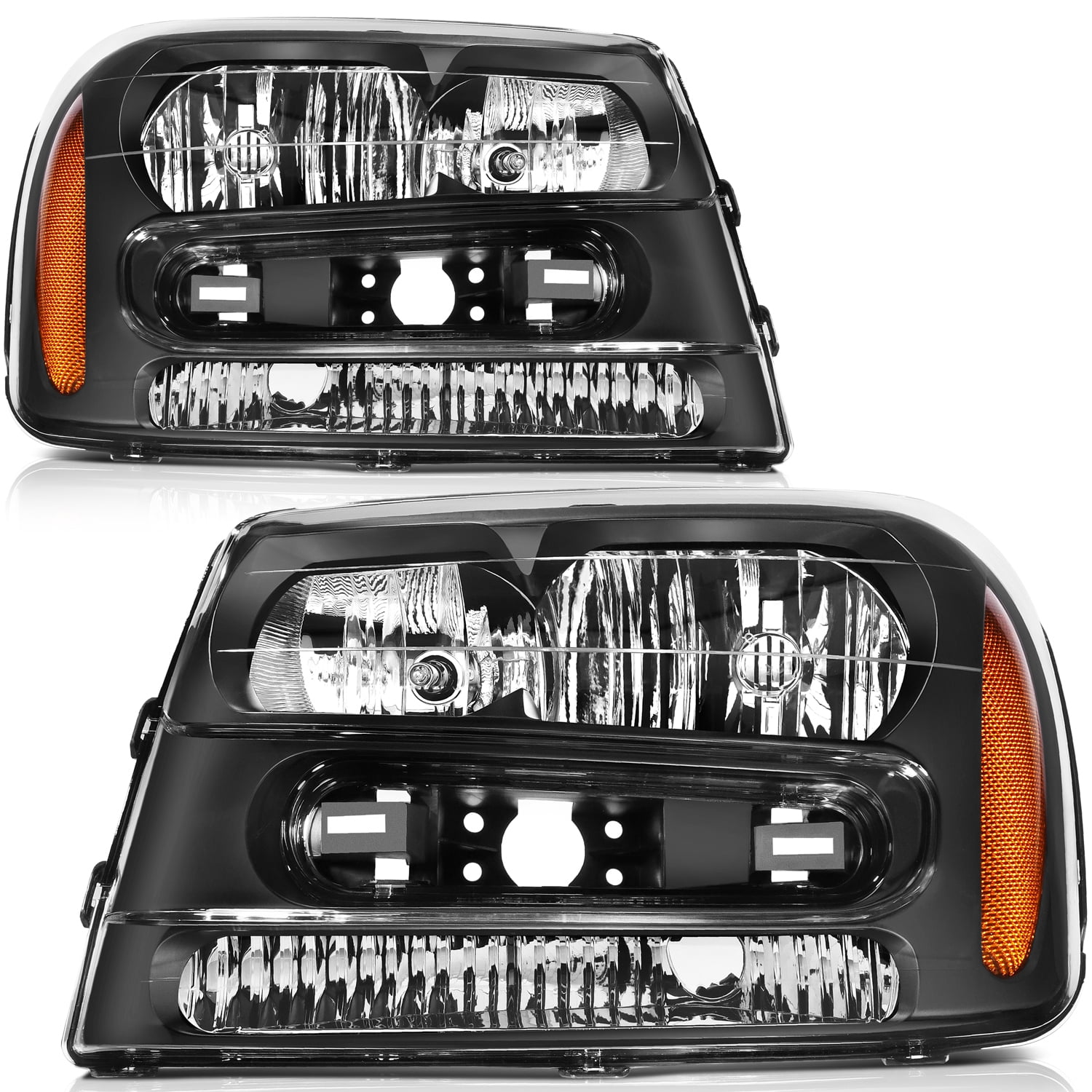 Replacement Headlights For Chevy Trailblazer 2002-2009 & Trailblazer EXT 2002-2006 - Clear Lens Black Housing